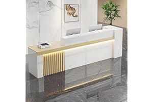 Nuipesn Reception Desk, Front Desk Reception Counter with Shelf & Lockable Drawers,Reception Table with Private Panels for Office,Beauty Salon (Maple + White/Left, 59" L*24" W*39" H)