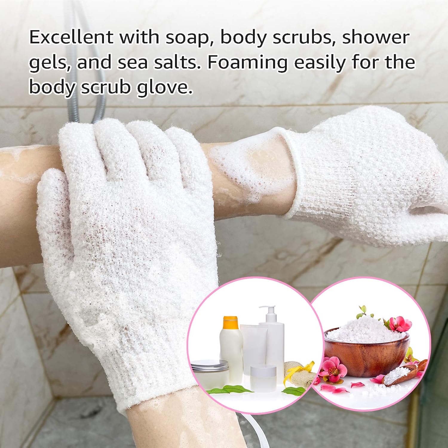 Evridwear Exfoliating Gloves for Bath, Shower Deep Cleaning Acne and Dead Skin Removal, Woman Girl Light Moderate or Heavy Level,3 Pairs Pack (White): Health & Personal Care
