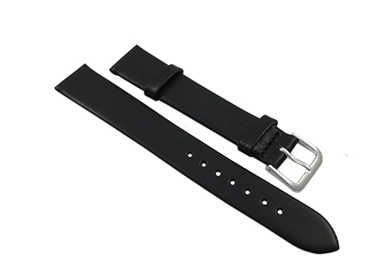 16mm Weiches Kalbsleder Uhrenarmband Schwarz Silberfarbende Dornschließe inkl. Myledershop Montageanleitung