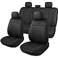 Pariiaotin Premium Leather Car Seat Covers Full Set, Waterproof Front Seat Covers and Split Rear Bench Seat Covers for Cars,Universal Automotive Interior Covers for Sedan SUV Truck Van Pick-up, Black