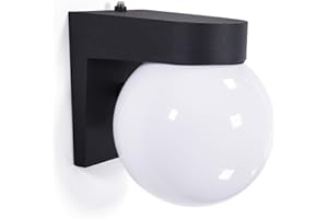 CORAMDEO Commercial Residential Outdoor LED Globe Light, Dusk to Dawn Photocell, Wet Location, Built in LED Color Select Switch for 3K / 4K / 5K, 850 Lumens, Black Cast Aluminum with White Globe