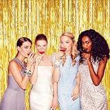HONGCI 3 Pack Glitter Gold Tinsel Curtain 1m x 2m Foil Backdrop view 4