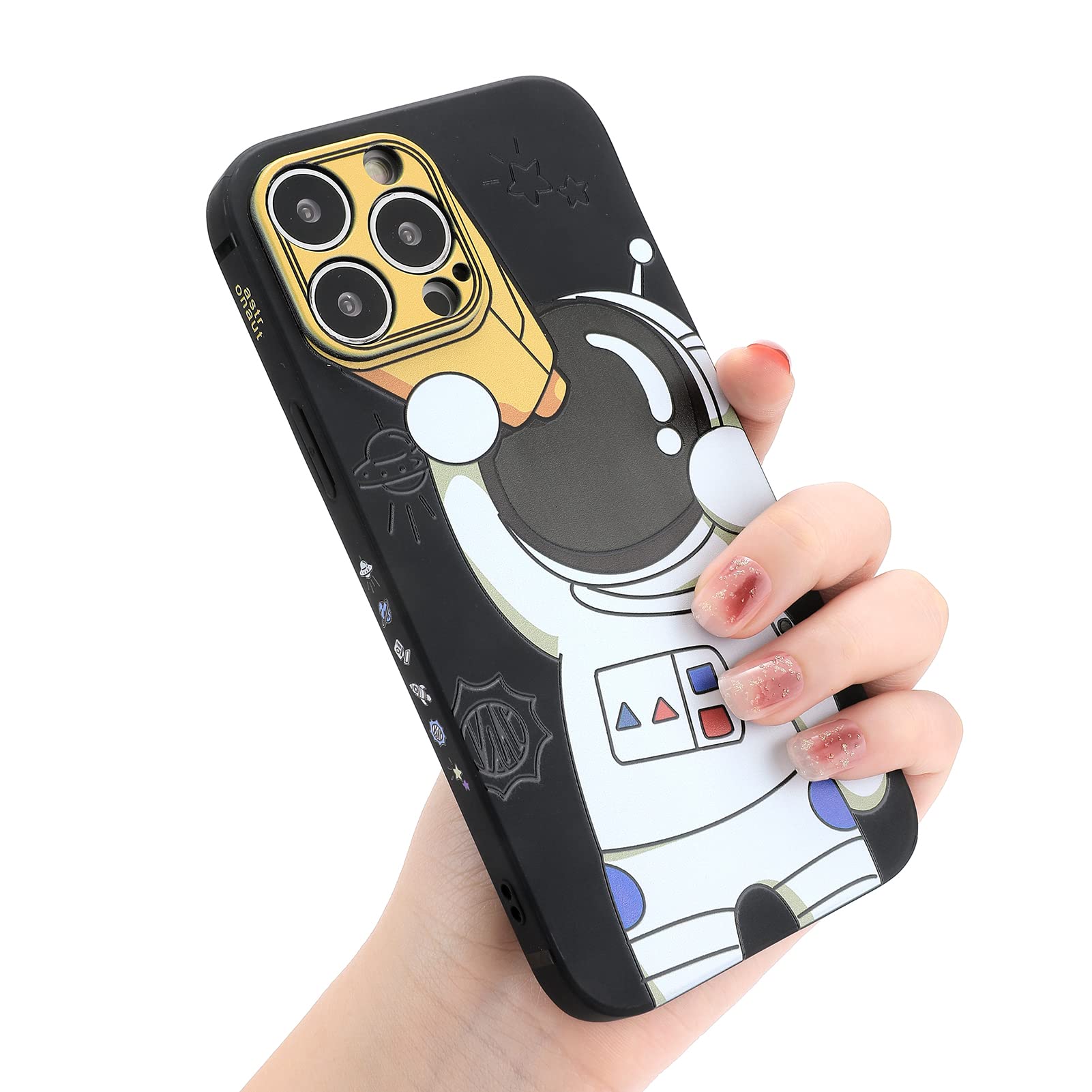 Yonds Queen for iPhone 14 Pro Cute Case, Cool Cartoon Astronaut Space Design Stylish Bumper Soft TPU Rubber Protective Anti-Slip Shockproof Creative Case(Black Telescope, iPhone 14 Pro)