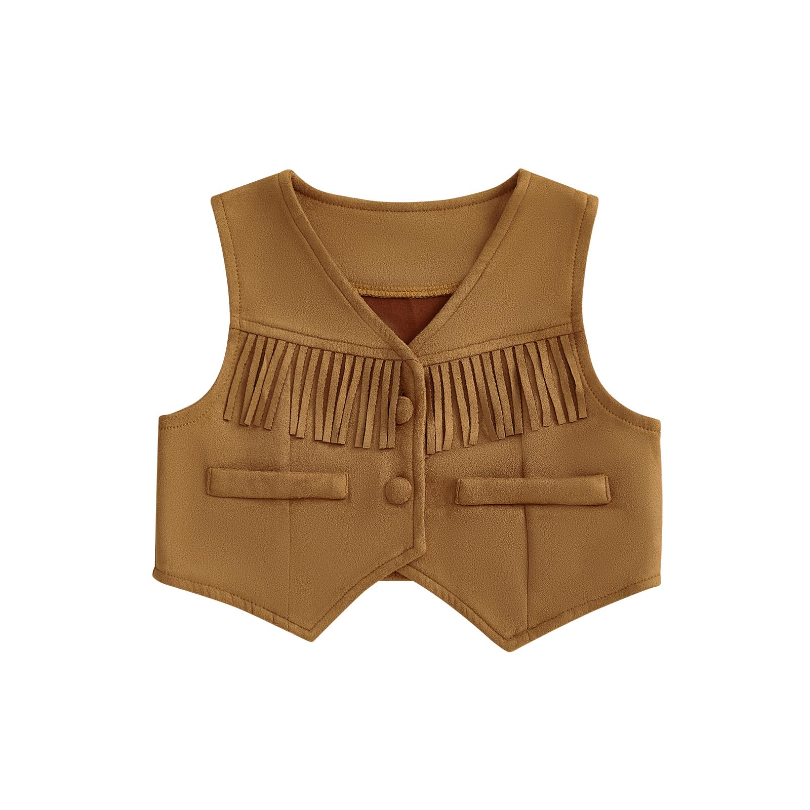 Photo 1 of Western Baby Boy Girl Clothes Toddler Fringe Vest Hippie Boho Western Cowgirl Cowboy Style Jacket Vintage Clothes (Western Vest Khaki, 18-24 Months)