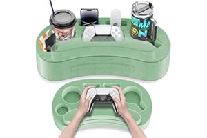 LVVIL Couch Cup Holder Pillow Tray with 6 Slots, Gaming Pillow Couch Cupholder Tray with Armrest Cushion, Couch Caddy & Buddy, Drink, Snack, Controller, Remote, Phone, Green