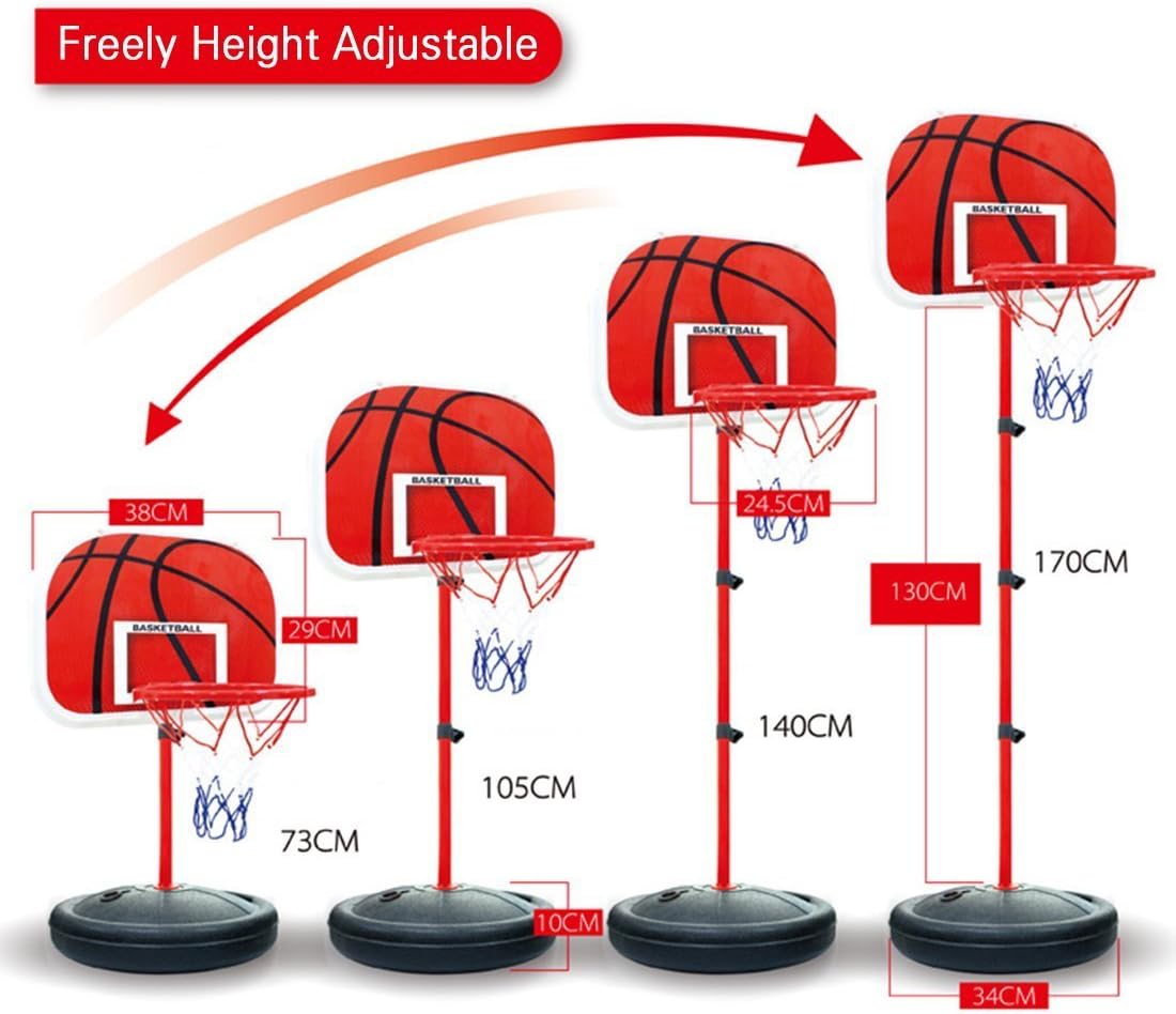 Basketball Stand, Wolfbush Basketball Stands Adjustable Kids Basketball Hoop Basketball Portable Boards Toy Set 73-170CM with 2pcs Basketballs - Black + Red