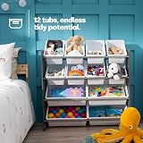 LIVIVO 4 Tier Kids Toy Storage Unit Grey White with 12 Bins view 3