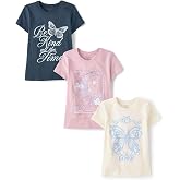 The Children's Place Girls' Unicorns,Butterfly Short Sleeve Graphic T-Shirts,3 Pack