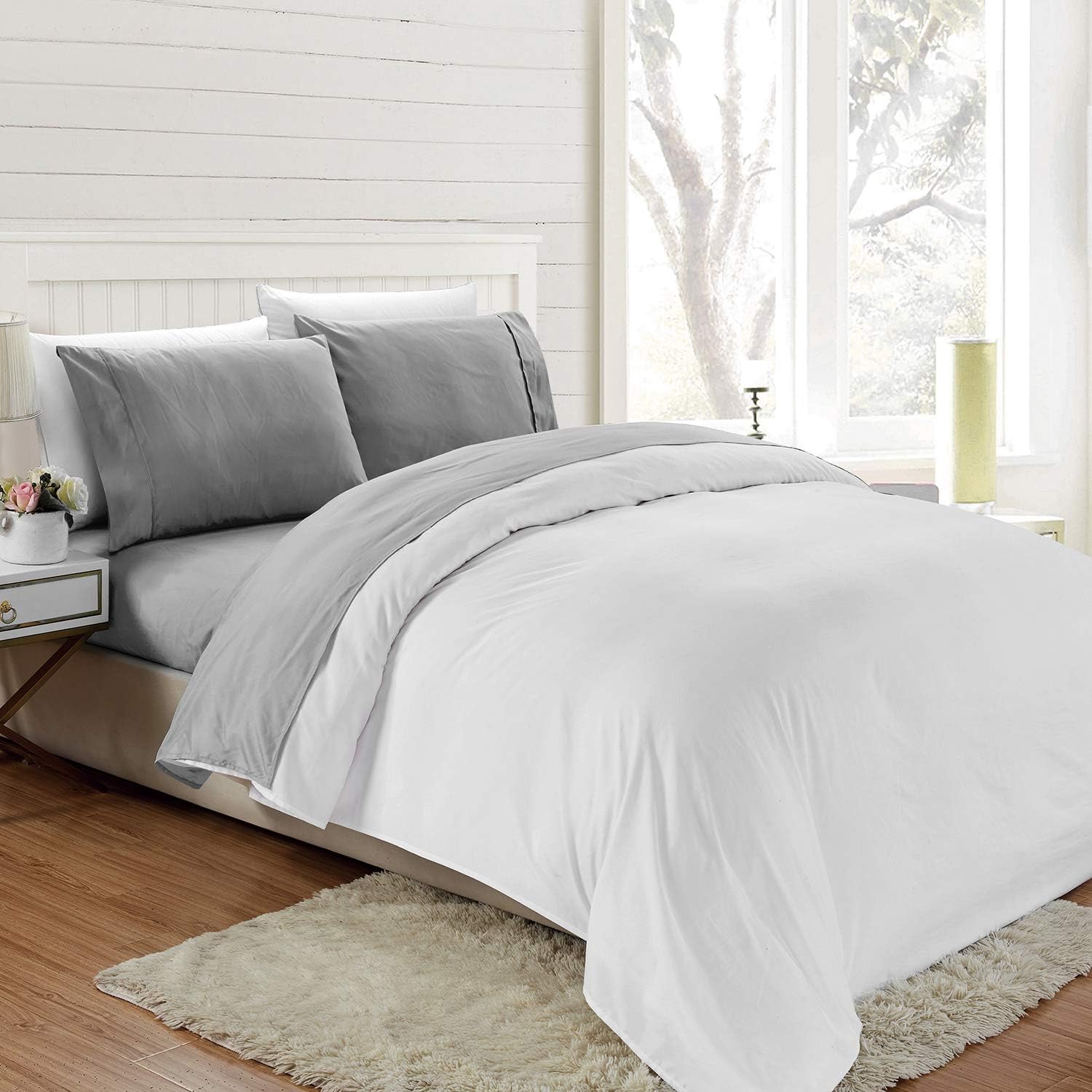 softan King Bed Sheet Set,1 Flat Sheet,1 Deep Pocket Fitted Sheet, and 2 Pillow Cases, 4 PC Brushed Microfiber Bedding Sheet Set, Breathable & Silky Soft Feeling Sheets（Light Grey）: Home & Kitchen