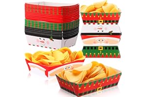 Dunzoom 24 Pcs Christmas Paper Food Trays Plates Disposable Christmas Movie Snack Trays Santa Elf Snowman Red Green Plates Nacho Hot Dog Serving Boat for Xmas Party Supplies Decoration (Style 1)