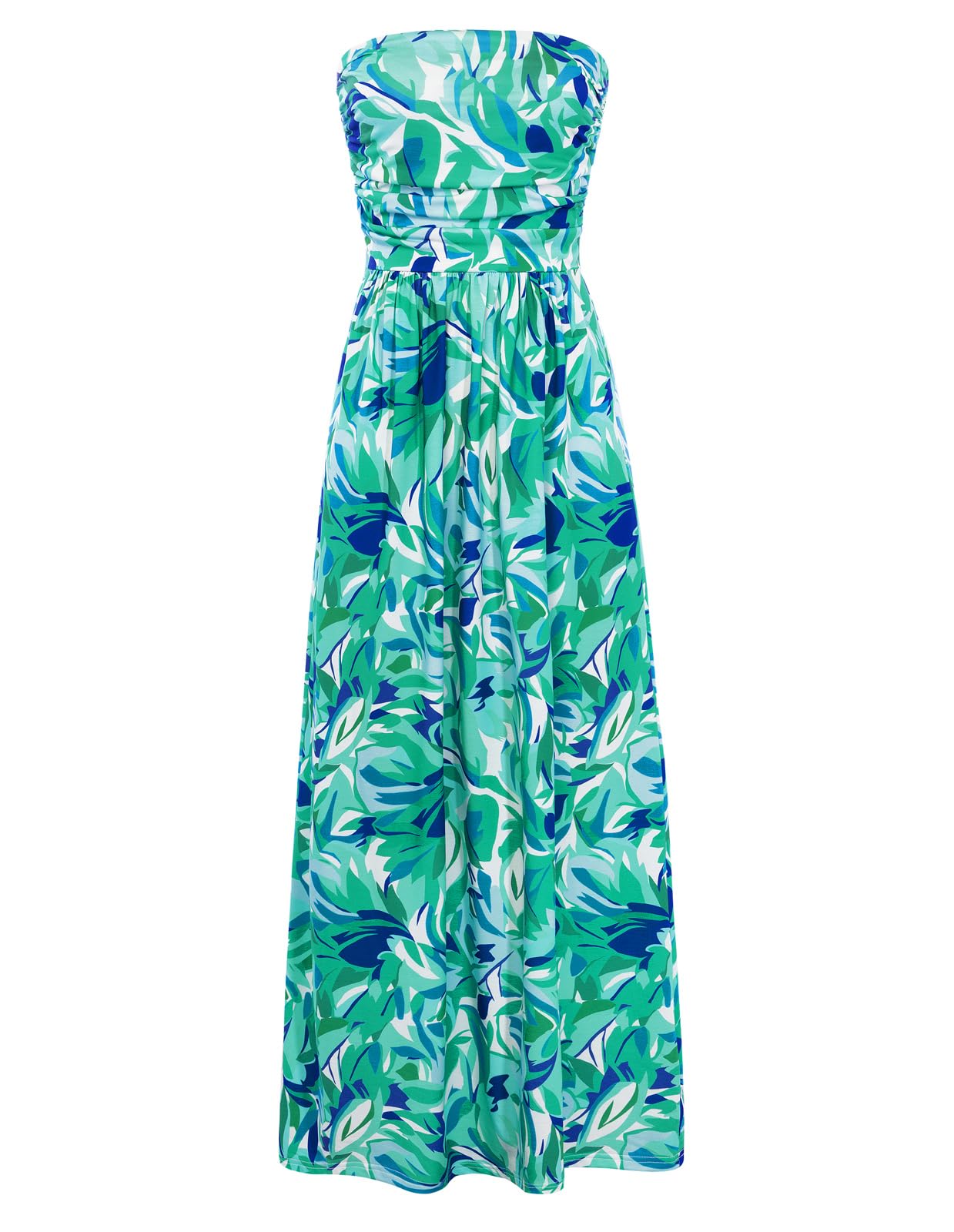 GRACE KARIN Women Strapless Dress Casual Loose Ruched Long Maxi Dress with Pockets Floral Green Image
