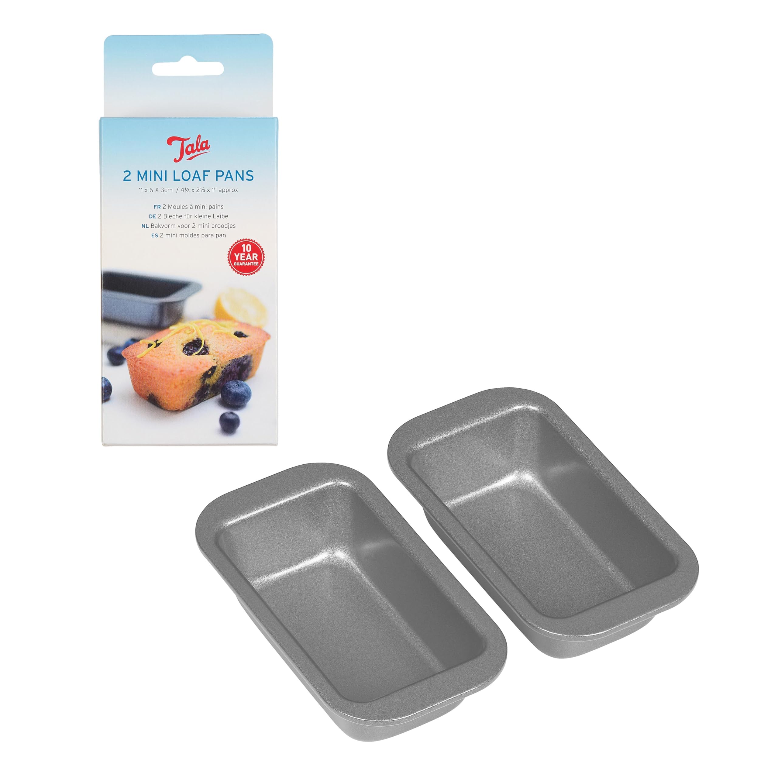 Tala 2 Mini Loaf Baking Tins - Non-Stick Bread Tin - Even Heat Spread Loaf Tin for Mini Bread, Banana Bread & Pound Cakes - Carbon Steel Oven Tray, Wide Flat Handles, Dishwasher & Freezer Safe