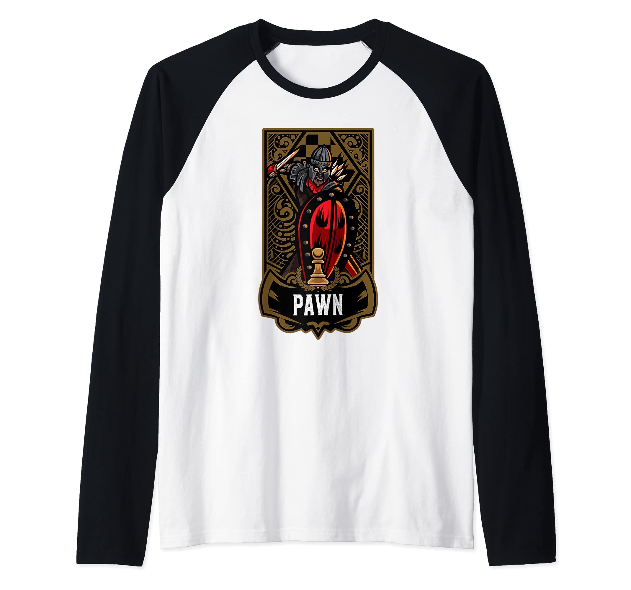Pawn Chess Game Piece Chess Club Players Gambit Red Team Raglan Baseball Tee