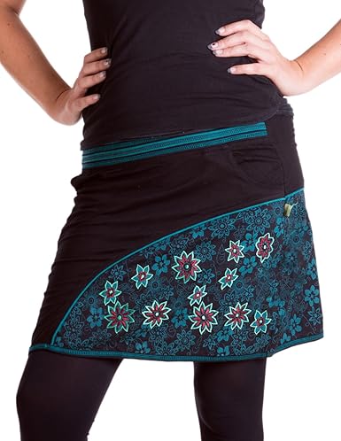 Vishes - Alternative Bekleidung – Bedruckter und bestickter Baumwollrock mit Blumen und „Hosentaschen“