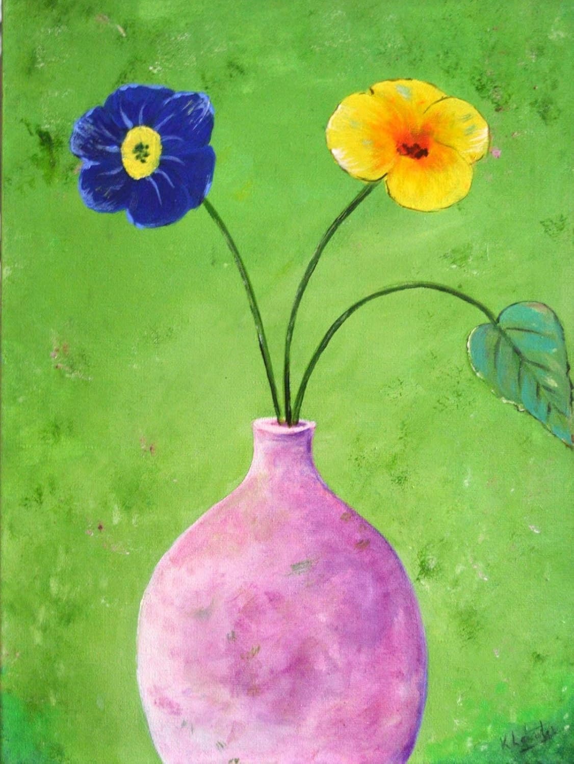 Pink Vase With Flowers Acrylic Painting Amazon Co Uk Handmade
