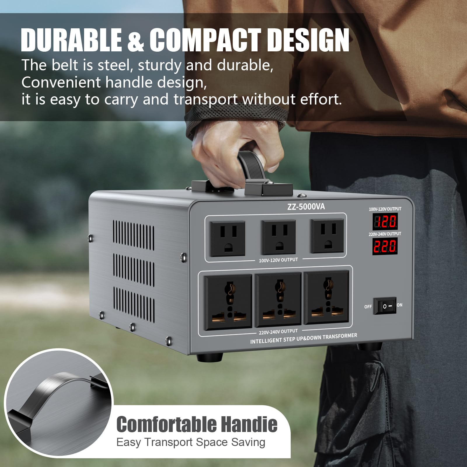5000W Voltage Auto Converter Transformer, Heavy Duty Step Up/Down Power Converter 110/120/220/240V with 3 US Outlets,3 Universal Outlets,LED Display,w/US Standard Power Cord Circuit Breaker Protection