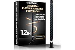 EcoAuto Universal Radio Truck Antenna (12" Flexible) - Fit for Ford, Dodge, GMC, Chevy, Jeep (2007+) - Top Truck Accessories for Men - Anti Theft - Carwash Safe - Essential Dodge Ram 1500 Accessories