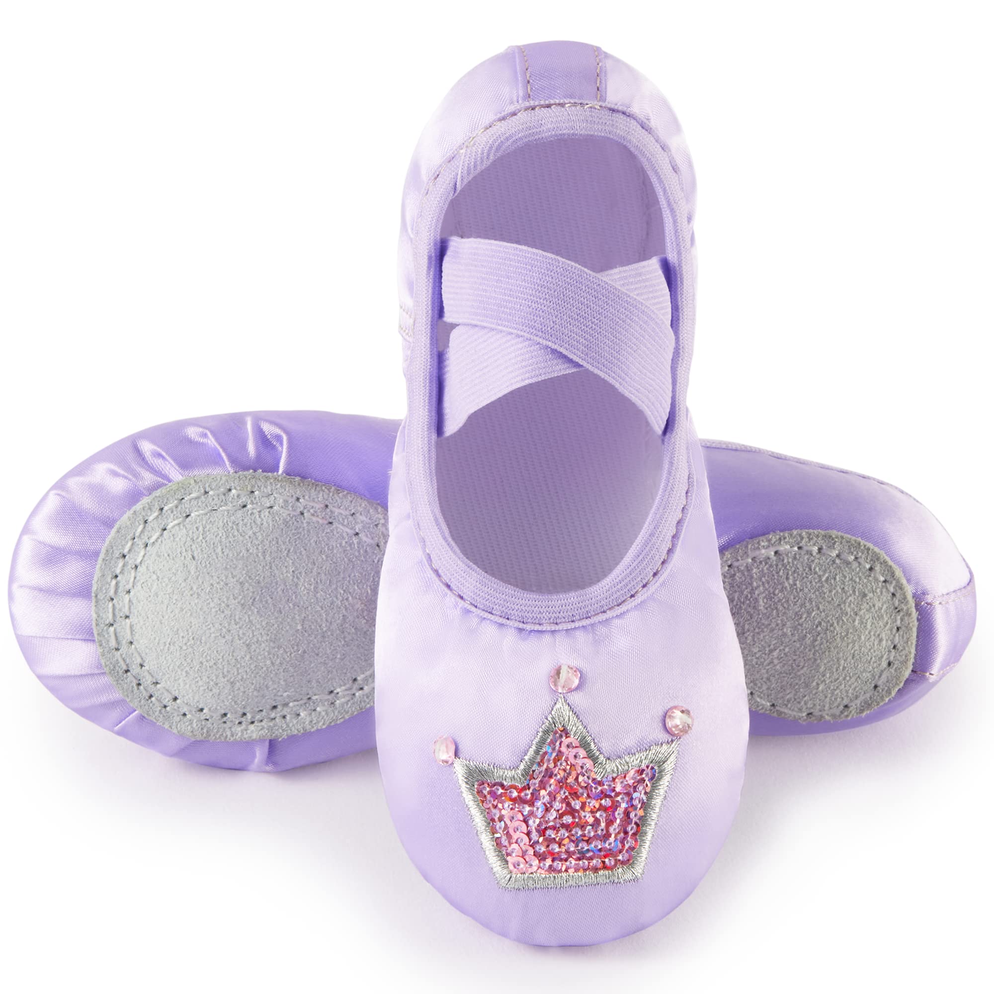 Photo 1 of TRIPLE DEER Ballet Shoes for Girls, Satin Dance Practice Slippers Split Soft Leather Flat Sole Yoga Gymnastics Shoes (Toddler/Little/Big Kid) Purple