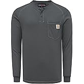 BOCOMAL Men's FR Henley Shirt Flame Resistant 5.5oz Cotton Long Sleeve Workwear UL NFPA2112 CAT2 Welding Tee