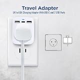 TechMax UK to USA Plug Adapter USB C Type G to B Travel for Canada Mexico White view 7