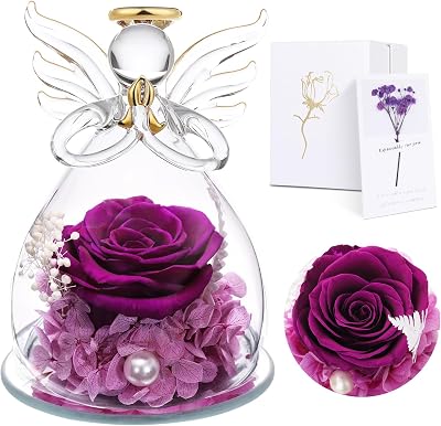 Touloube Eternal Rose Angel Figurine Gift Glass Dome Mother's Day