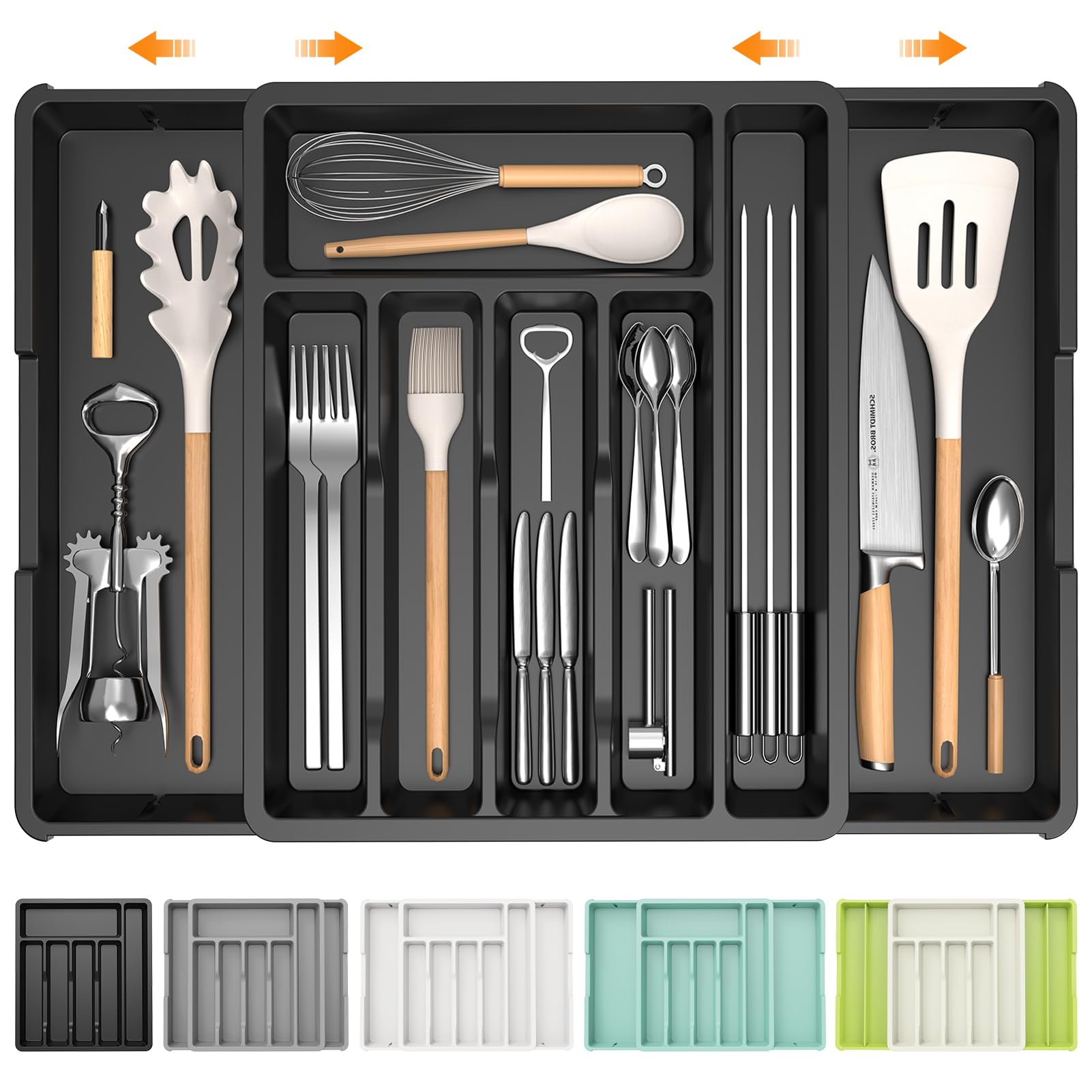 Photo 1 of iDavosic.ly Silverware Drawer Organizer, Expandable Utensil Tray for Kitchen, Large Adjustable Plastic Cutlery Flatware Holder for Knife Fork Spoon with 8-10 Compartments, Black