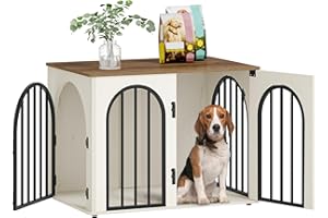 Hzuaneri 31.5'' Wooden Dog Crate Furniture, Indoor Dog Kennel Dogs Cage for Small/Medium Dogs, Heavy Duty Dog Crates Decorative Pet House End Side Table TV Stand, White Brown DFC85114B