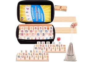 Doreimi Upgraded Rummy Cube Game Set 6 Plays with 6 Wooden Holders and 162 Rummy Tiles, Travel and Family Board Game for Adults and Kids