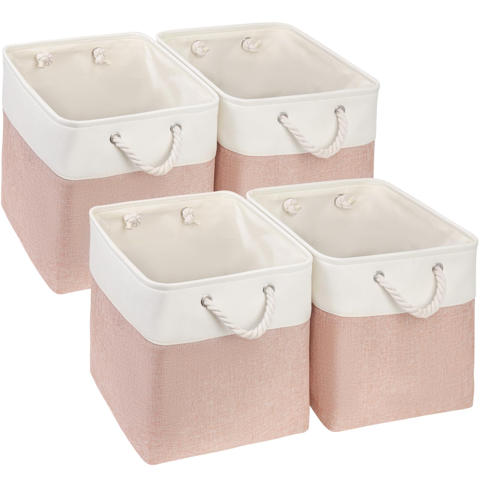 Mangata Fabric Storage Boxes, 28x28x28cm Storage Baskets Storage Cube Boxes for Organizing Clothes Shelf Nursery Home Closet(Pink/White, Set of 4)