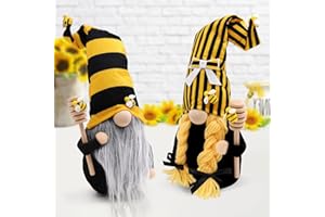 CiyvoLyeen Bumble Bee Striped Gnomes Scandinavian Tomte Nisse Swedish Honey Bee Elf Home Farmhouse Kitchen Decor Bee Shelf Sitter Tiered Tray Display, Set of 2