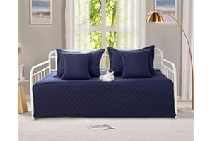 Parure de lit 5 pièces pour lit jumeau, bleu marine, confortable pour toutes les saisons, couvre-lit léger à imprimé géométri