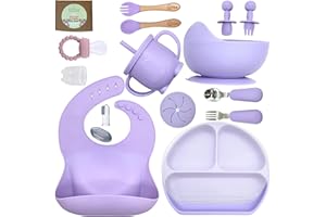 O'doe 17-Pcs Silicone Baby Feeding Set – Baby Led Weaning Supplies With Suction Plates For Toddlers, Baby Plates and Bowls Set | Purple V2