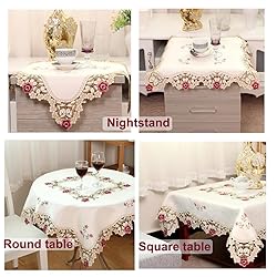 WELLYUK 33 Inch Square Vintage Embroidered Rose Red