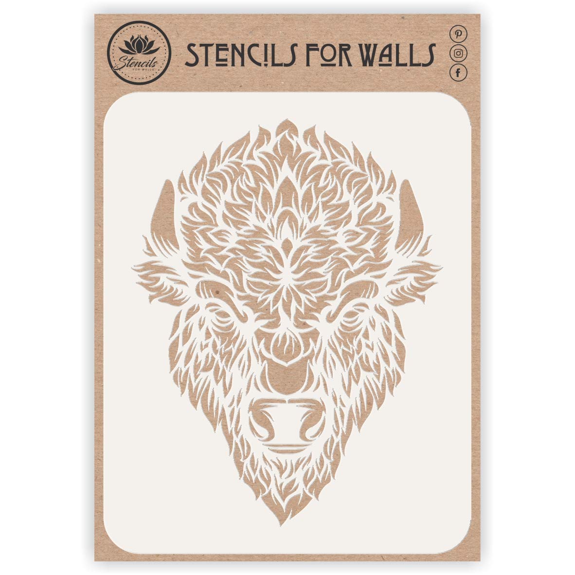 Bison Head Stencil, 21.59 x 27.94 cm (M) - Classic American Buffalo Bison Head Stencils Template for Painting