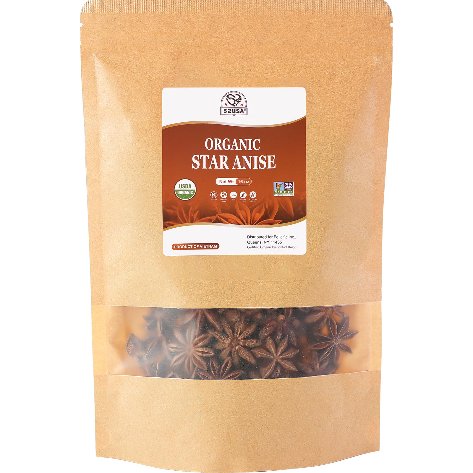 52USA Organic Star Anise, 16 Ounce (Pack of 1), NON-GMO Verified Chinese Star Anise Whole, Dried Star Anise Pods for Tea and baking Image 52USA Organic Star Anise, 16 Ounce (Pack of 1), NON-GMO Verified Chinese Star Anise Whole, Dried Star Anise Pods for Tea and baking Image