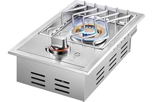 LIVORY Single Grilling Side Burners for Outdoor Grill, 17,500BTU Natural Gas Side Burner with Liquid Propane Kit, Sturdy 304 Stainless Steel, Drop-in Side Burner for Outdoor Kitchen BBQ Island