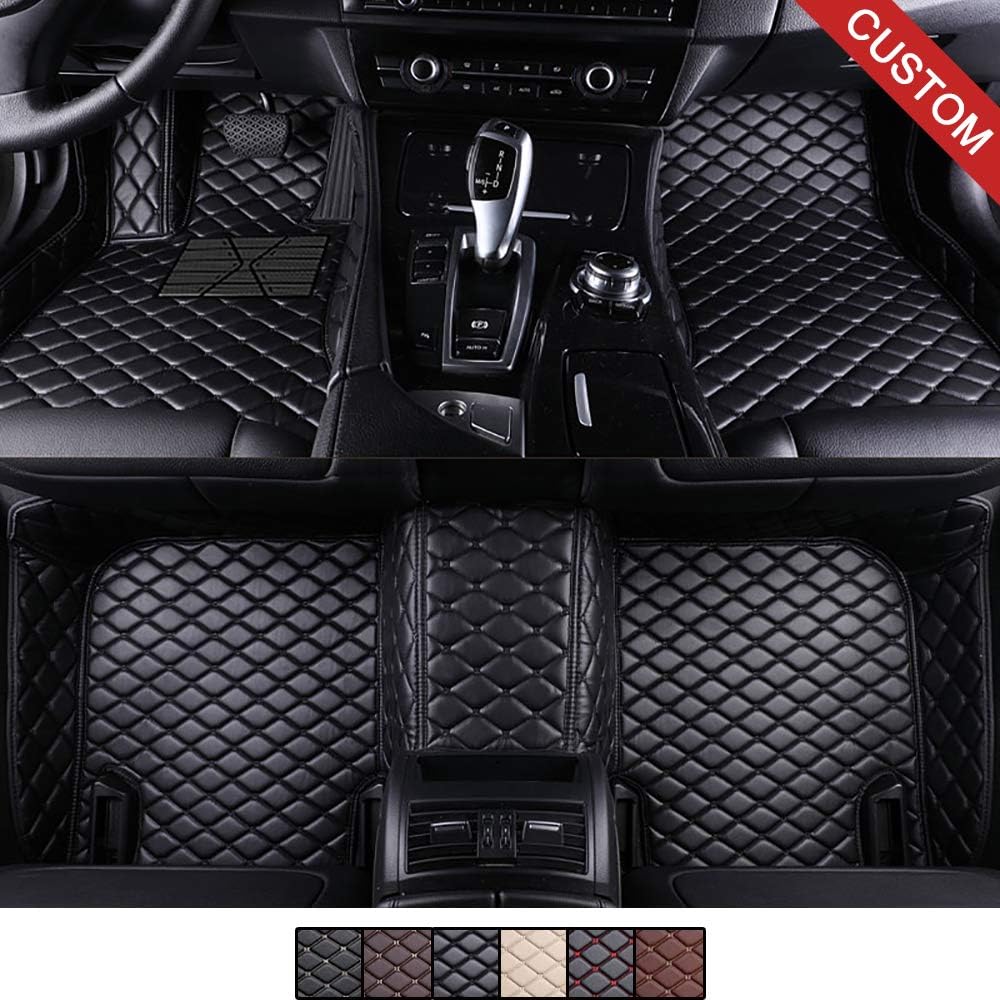 VEAOO Custom Car Floor Mats for Hyundai Creta 2015-2019 Laser Measured Faux Leather, All Weather Full Coverage Waterproof Carpets XPE Car Liner (Black with Black Stitching)