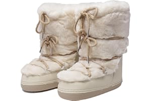 ZHENAIYISHENG Faux Fur Boots for Women - Fuzzy Fluffy Furry Water Resistant Snow Boots for Women - Anti-Slip with Cotton Sponge Lined and TPR Rubber Sole Black White Fur Boots