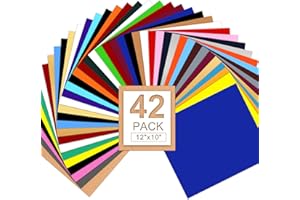 ARHIKY HTV Heat Transfer Vinyl Bundle : 42 Pack 12" x 10" Sheets Iron on Vinyl，30 Assorted Colors Heat Transfer Vinyl for DIY Iron on Fabrics T-Shirts