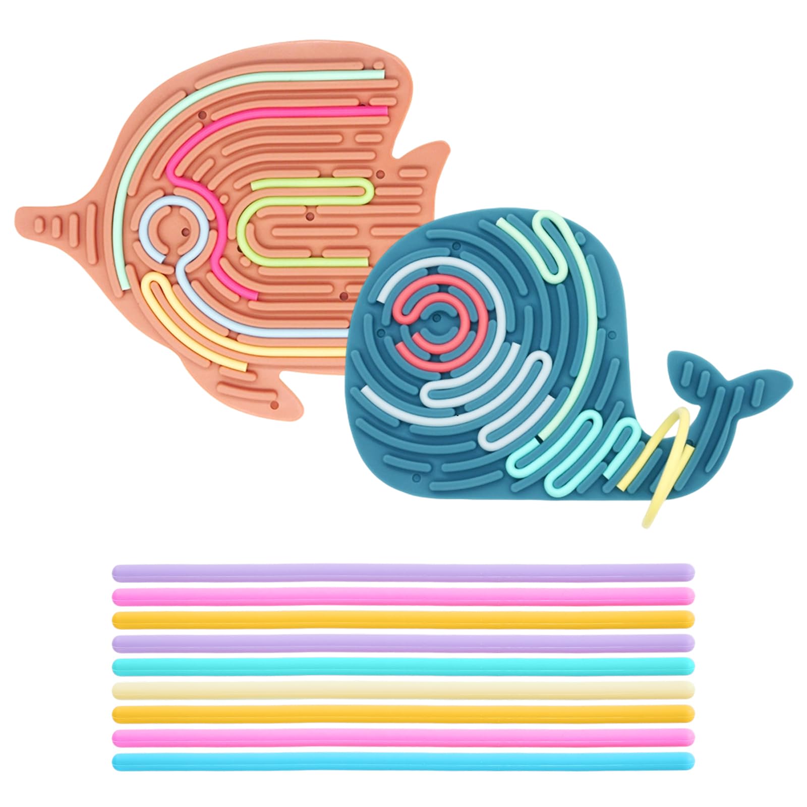 Photo 1 of 2 Pack Double-Sided Silicone Sensory Fidget Toy with 20 Random-Color Strings, Sensory Activity Board for Kids and Adults with Autism, ADHD, Silent, Stress Relief, Calming, Focus, Gift for Girls Boys