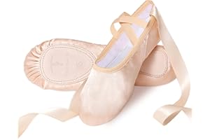 TXJ Sports Satin Ballet Slippers for Girls Women Pink Dance Shoes Leather Split Sole for Gymnastics Yoga Performance