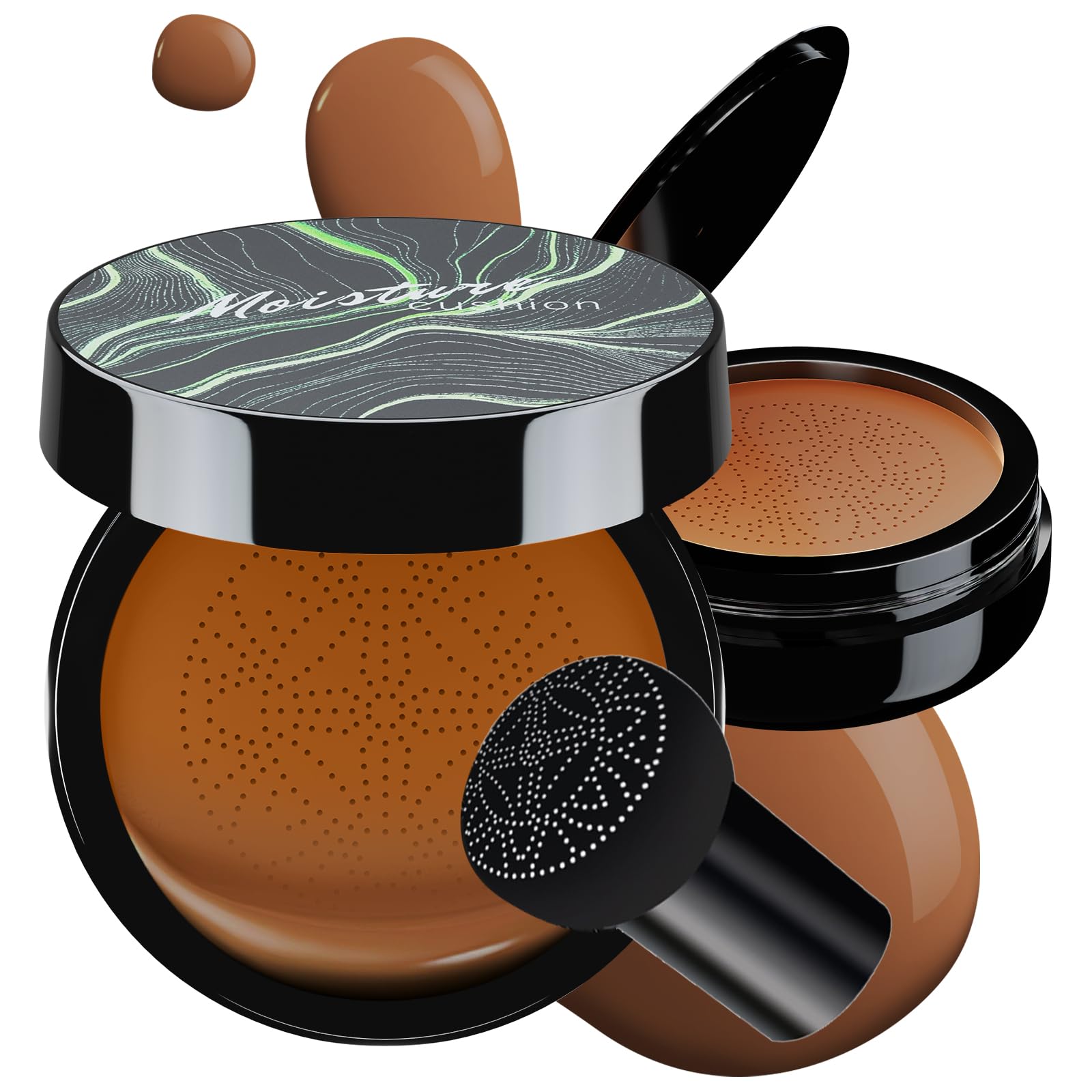 Mushroom Head Air Cushion CC Cream - BB Cream Foundation Makeup Moisturizing Concealer Long-Lasting, Cushion Foundation Full Coverage Self Adjusting for Mature Skin & All Skin Types (Deep)