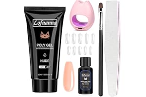 Lofuanna Poly Gel Nail Kit-30ML Nude Poly Extension Gel Nail Starter kit, Poly Nail Gel With Nail Lamp Slip Solution Nail form Nail Brush,Nail Strengthen Nail Gel Kit DIY for Beginners