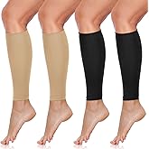 SATINIOR 4 Pairs Calf Compression Sleeve Leg Compression Sock Calf and Shin Support Relieve Calf Pain for Men Women Running (Black, Nude, Medium)
