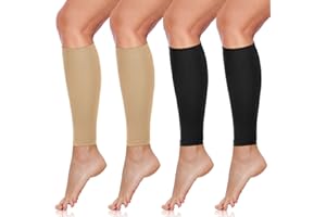 SATINIOR 4 Pairs Calf Compression Sleeve Leg Compression Sock Calf and Shin Support Relieve Calf Pain for Men Women Running (Black, Nude, Medium)