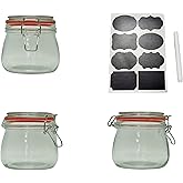 Set of 2 airtight wide mouth glass jar with lid 17oz 0.5 liter Clear Glass Kitchen, Pantry Organizer. Keep your food, grains coffee, tea, cookies and candies dry, fresh. (Oval PC11002-F)