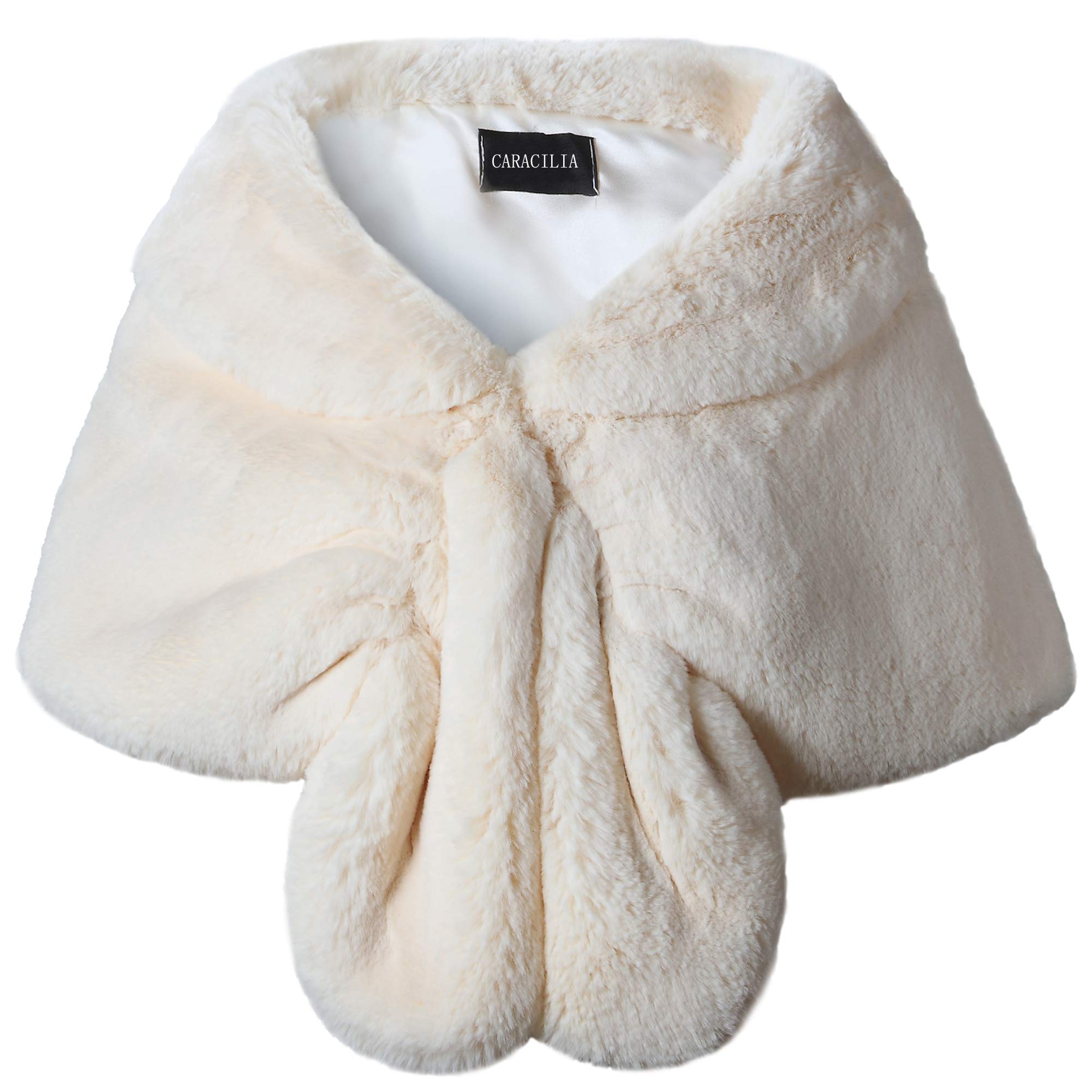 Photo 1 of Caracilia Faux Fur Shawl Wrap Stole Cape for Women Beige S CA95