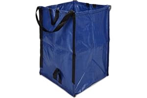 DURASACK Heavy Duty Home and Yard Waste Bag 48-Gallon Woven Polypropylene, Reusable Lawn and Leaf Garden Bag with Reinforced Carry Handles, Pop-Up Self-Standing Garbage Can, Blue