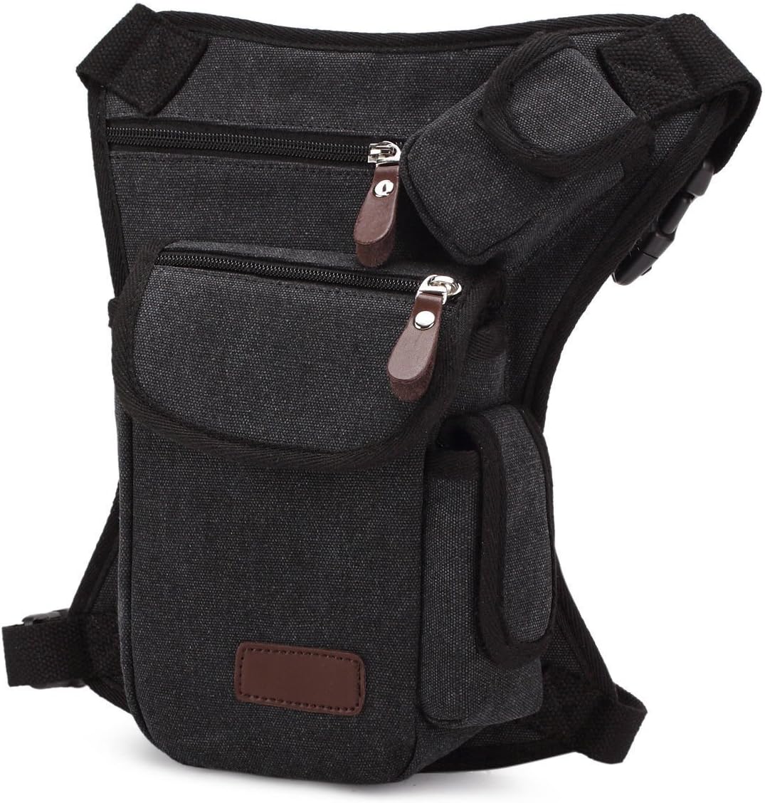 Minkoll Men's Canvas Tactical Bags, Fashion Tactical Drop Leg Bag Pouch for Outdoor Bicycle Motorcycle Hiking Camping Running Walking (Black)