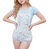 CutiePlusU Cotton Short Overalls Shortalls Button Crotch Onesie for Women- Printed Overalls
